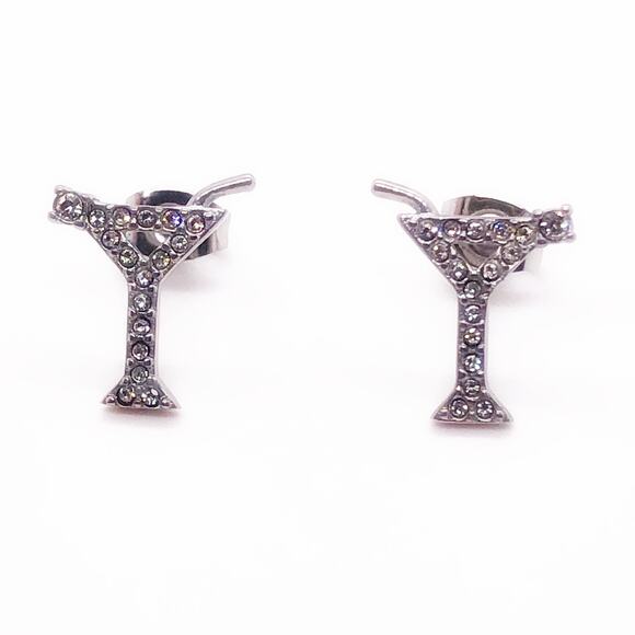 Elegant 18K White Gold Plated Martini Glass Earrings with Swarovski Crystals - Picture 3 of 4